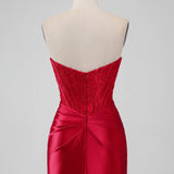 Sparkly Red Strapless Bodycon Short Homecoming Dress with Lace
