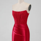 Sparkly Red Strapless Bodycon Short Homecoming Dress with Lace