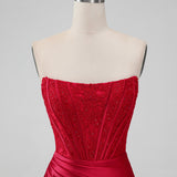 Sparkly Red Strapless Bodycon Short Homecoming Dress with Lace