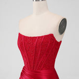 Sparkly Red Strapless Bodycon Short Homecoming Dress with Lace