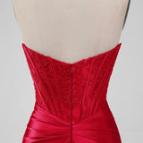 Sparkly Red Strapless Bodycon Short Homecoming Dress with Lace