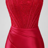 Sparkly Red Strapless Bodycon Short Homecoming Dress with Lace