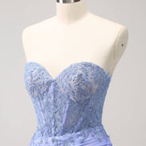 Lilac Strapless Corset Pleated Tight Homecoming Dress with Appliques
