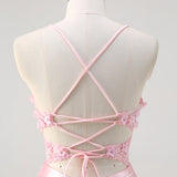 Pink Mermaid Corset Floral Prom Dress with Slit