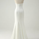 Sparkly White Floral Strapless Mermaid Long Prom Dress