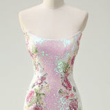 Sparkly White Floral Strapless Mermaid Long Prom Dress