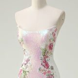 Sparkly White Floral Strapless Mermaid Long Prom Dress