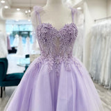 Lavender Floral Appliques Sweetheart A-Line Short Homecoming Dress