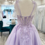 Lavender Floral Appliques Sweetheart A-Line Short Homecoming Dress
