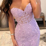 Luma | Hot Pink Mermaid Strapless Corset Lace Long Prom Dress with Slit