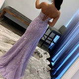 Luma | Hot Pink Mermaid Strapless Corset Lace Long Prom Dress with Slit
