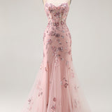 Purple Mermaid Appliqued Corset Long Prom Dress with Beading