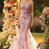 Purple Mermaid Appliqued Corset Long Prom Dress with Beading