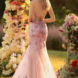 Purple Mermaid Appliqued Corset Long Prom Dress with Beading