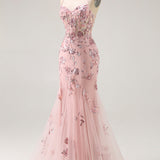 Purple Mermaid Appliqued Corset Long Prom Dress with Beading