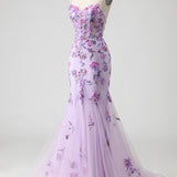Purple Mermaid Appliqued Corset Long Prom Dress with Beading