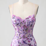 Purple Mermaid Appliqued Corset Long Prom Dress with Beading