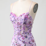 Purple Mermaid Appliqued Corset Long Prom Dress with Beading