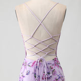 Purple Mermaid Appliqued Corset Long Prom Dress with Beading
