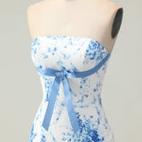 Pink Flower Strapless Tiered Mermaid Long Prom Dress with Ruffles