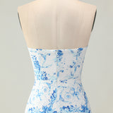 Pink Flower Strapless Tiered Mermaid Long Prom Dress with Ruffles