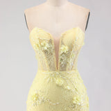 Purple Strapless Mermaid Lace Corset Long Prom Dress with Beading