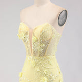 Purple Strapless Mermaid Lace Corset Long Prom Dress with Beading