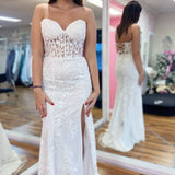 Luma | Hot Pink Mermaid Strapless Corset Lace Long Prom Dress with Slit