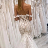 Ivory Off the Shoulder Long Lace Mermaid Wedding Dress