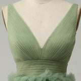 V-neck Sage Green  Muiti-Layer A-line Short Homecoming Dress