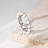925 Sterling Silver Full Pearl 5A Cubic Zirconia Crown Shaped Ring