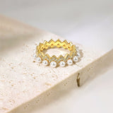 925 Sterling Silver Full Pearl 5A Cubic Zirconia Crown Shaped Ring
