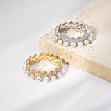 925 Sterling Silver Full Pearl 5A Cubic Zirconia Crown Shaped Ring