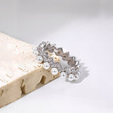 925 Sterling Silver Full Pearl 5A Cubic Zirconia Crown Shaped Ring