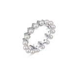 925 Sterling Silver Full Pearl 5A Cubic Zirconia Crown Shaped Ring
