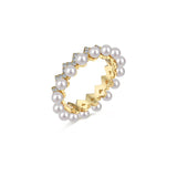 925 Sterling Silver Full Pearl 5A Cubic Zirconia Crown Shaped Ring