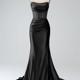 Blush Pink Mermaid Strapless Pleated Corset Long Prom Dress with Slit