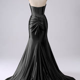 Sparkly Fuchsia Mermaid Sweetheart Corset Long Prom Dress with Slit