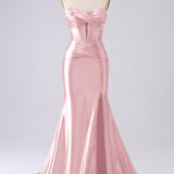 Sparkly Fuchsia Mermaid Sweetheart Corset Long Prom Dress with Slit