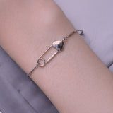 Sterling Silver Bracelet Chain with Heart Pin