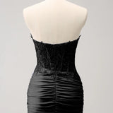 Lilac Strapless Corset Pleated Tight Homecoming Dress with Appliques