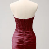 Lilac Strapless Corset Pleated Tight Homecoming Dress with Appliques