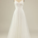 A Line Spaghetti Straps White Tulle Party Dress