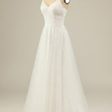 A Line Spaghetti Straps White Tulle Party Dress