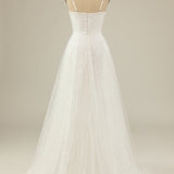 A Line Spaghetti Straps White Tulle Party Dress