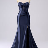 Sparkly Gold Mermaid Sweetheart Corset Long Prom Dress with Slit