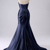 Sparkly Gold Mermaid Sweetheart Corset Long Prom Dress with Slit