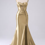Sparkly Gold Mermaid Sweetheart Corset Long Prom Dress with Slit