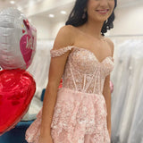 Nola | Glitter Lavender A-Line Lace Off The Shoulder Long Tiered Prom Dress With Split