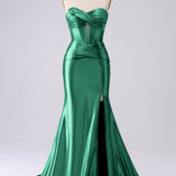 Sparkly Gold Mermaid Sweetheart Corset Long Prom Dress with Slit